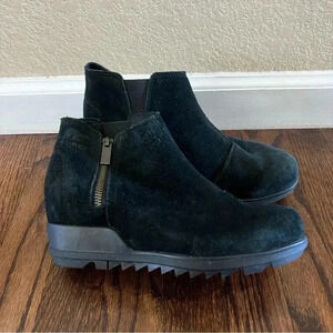 Sorel Evie Zip Wedge Leather Suede Ankle Boots Bootie Size 6.5 Black LL4726-010.